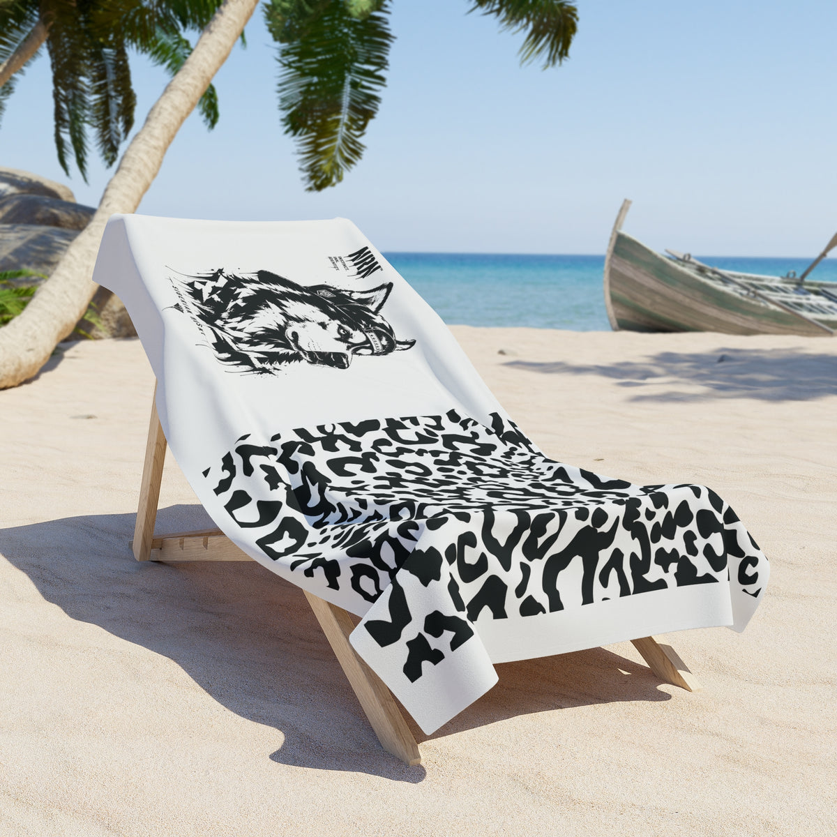 Oversized black-and-white animal graphic beach towel