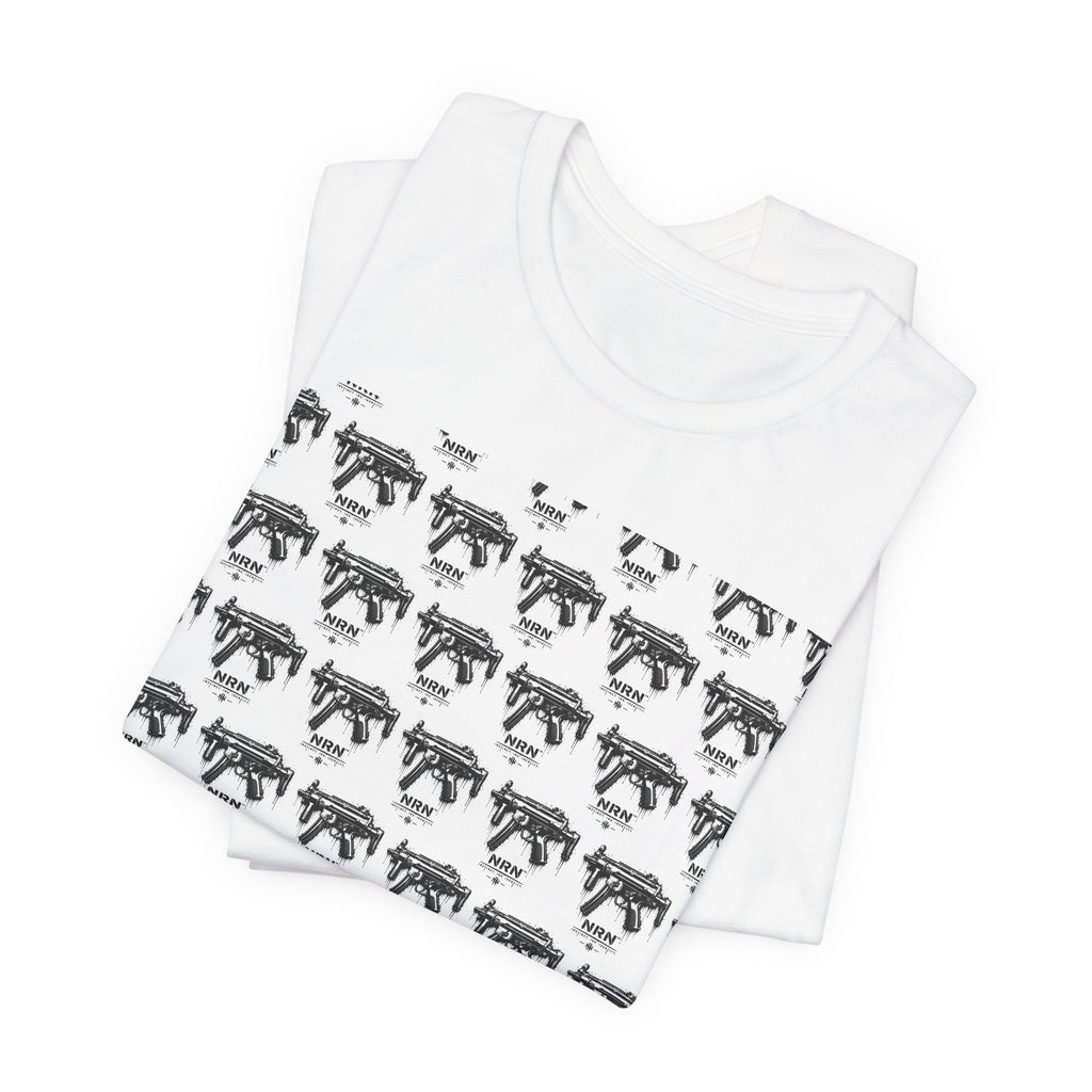 Black-and-white camera pattern graphic tee