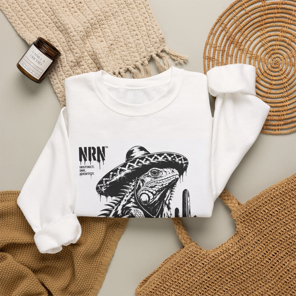 Iguana and cactus black-and-white graphic sweatshirt