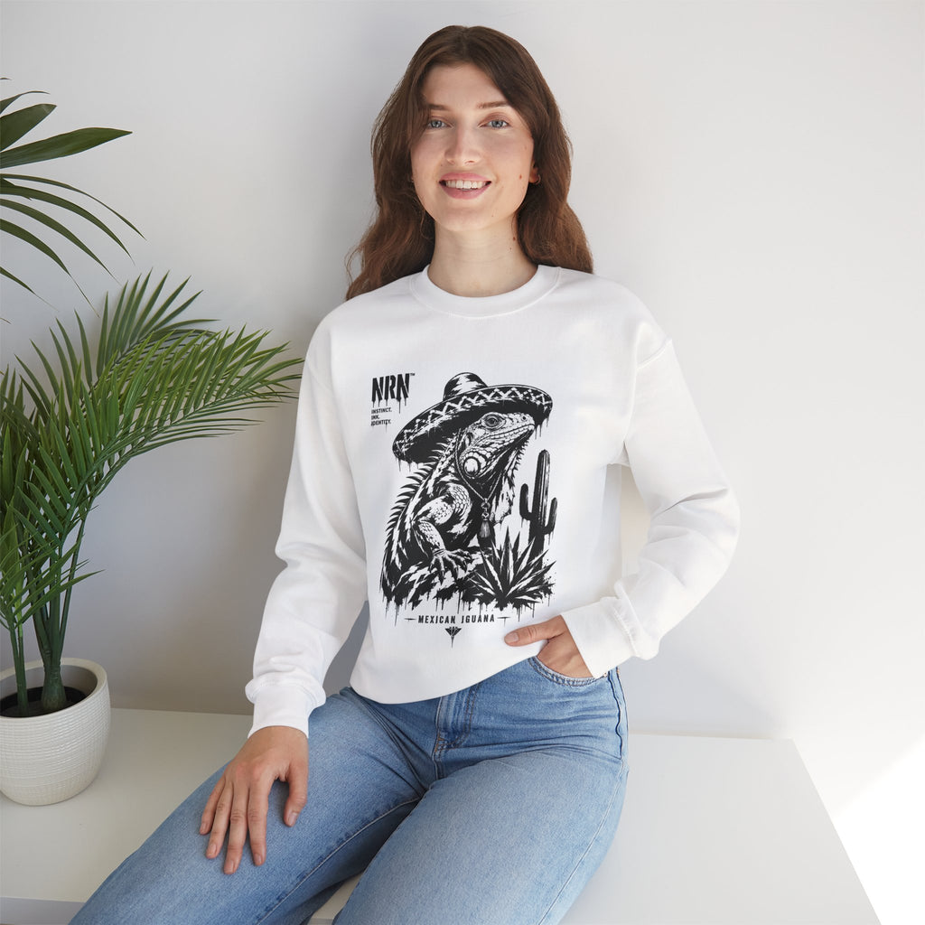 Unisex crewneck with iguana, cactus and agave artwork