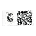 Black-and-white wolf and leopard graphic beach towel